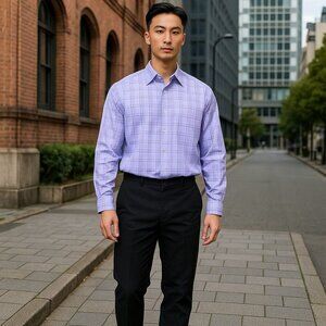 Eagle Shirtmakers Stretch‎ Collar Men's Long-Sleeve Dress Shirt Size 18 34/35